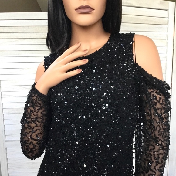 Parker Black Cold Shoulder Little Black Dress Sz 8 - Picture 3 of 16